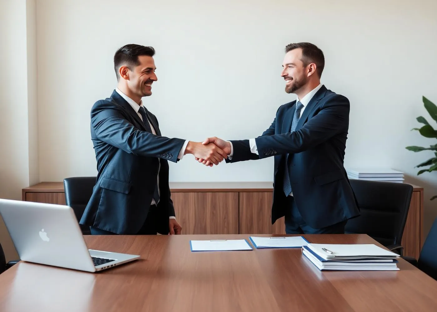 Client and recovery specialist agreeing terms across a desk
